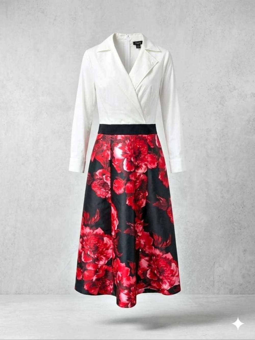 Alexa B Floral Wrap-Style Dress in Black & White Size 8